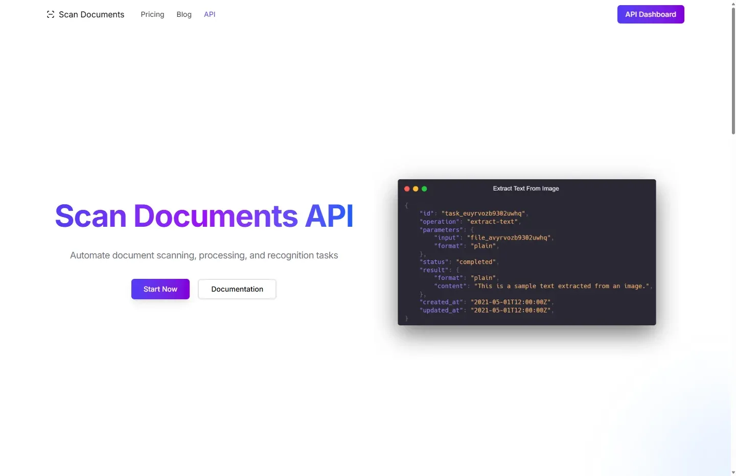 Scan Documents API Landing Page